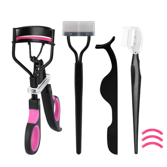 4 Pcs Dual Color Handle Curling Eyelash Clip Artificial Eyelash Assistant Eyebrow Trimmer Steel Needle Portable